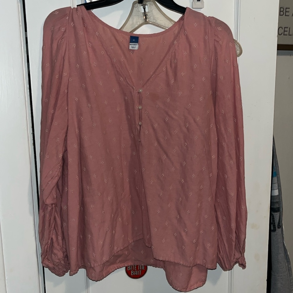 Pink textured long sleeve blouse